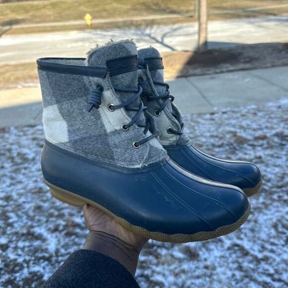 Sperry Women’s Saltwater Buffalo Check Duck Boots Size 9 Navy Plaid - Picture 9 of 11